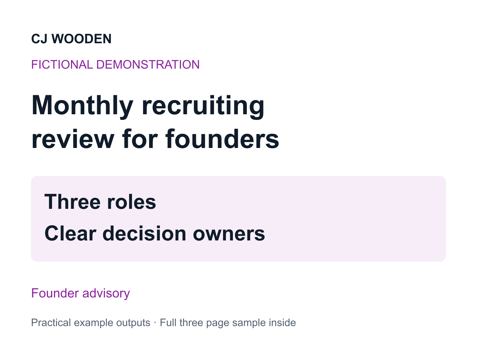 A founder monthly recruiting review fictional demonstration cover