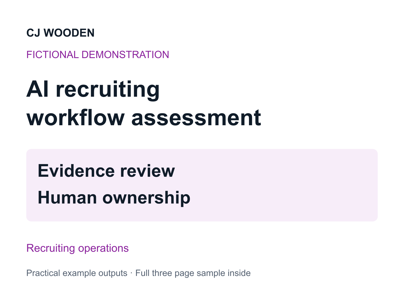 Assessing an AI assisted recruiting workflow fictional demonstration cover