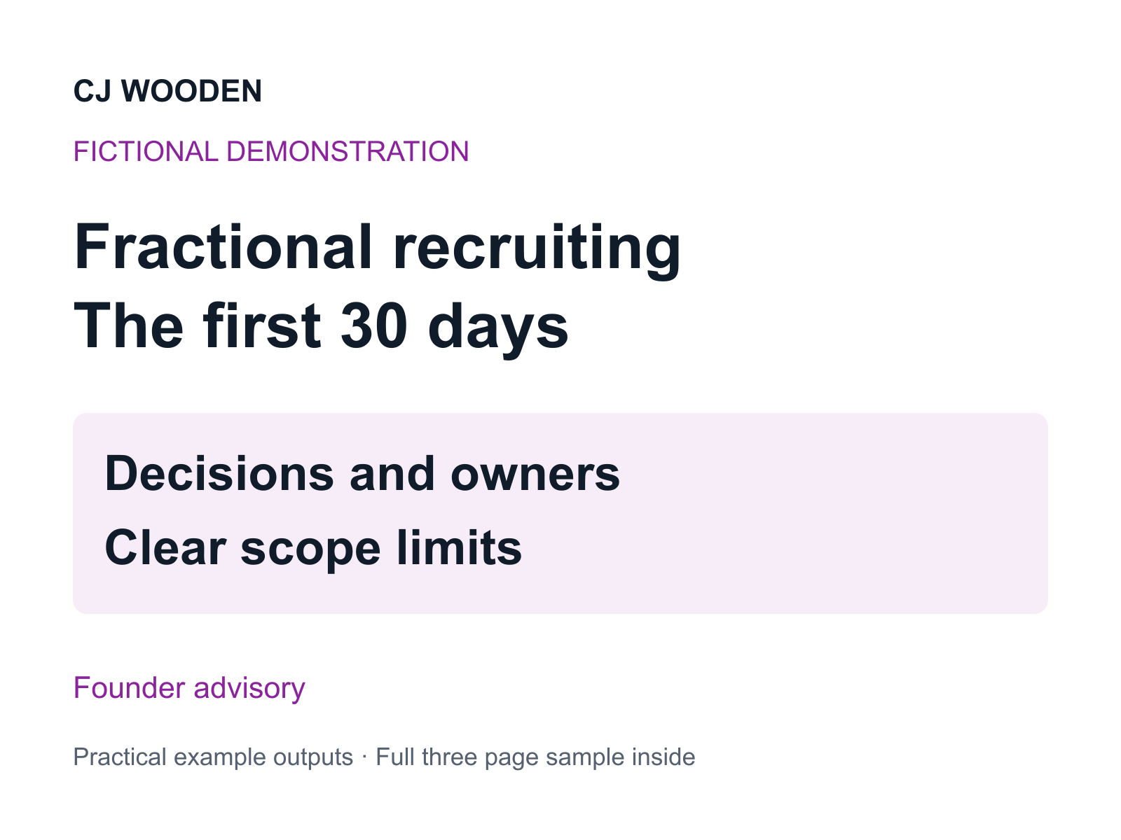The first 30 days of a fractional recruiting advisory engagement fictional demonstration cover