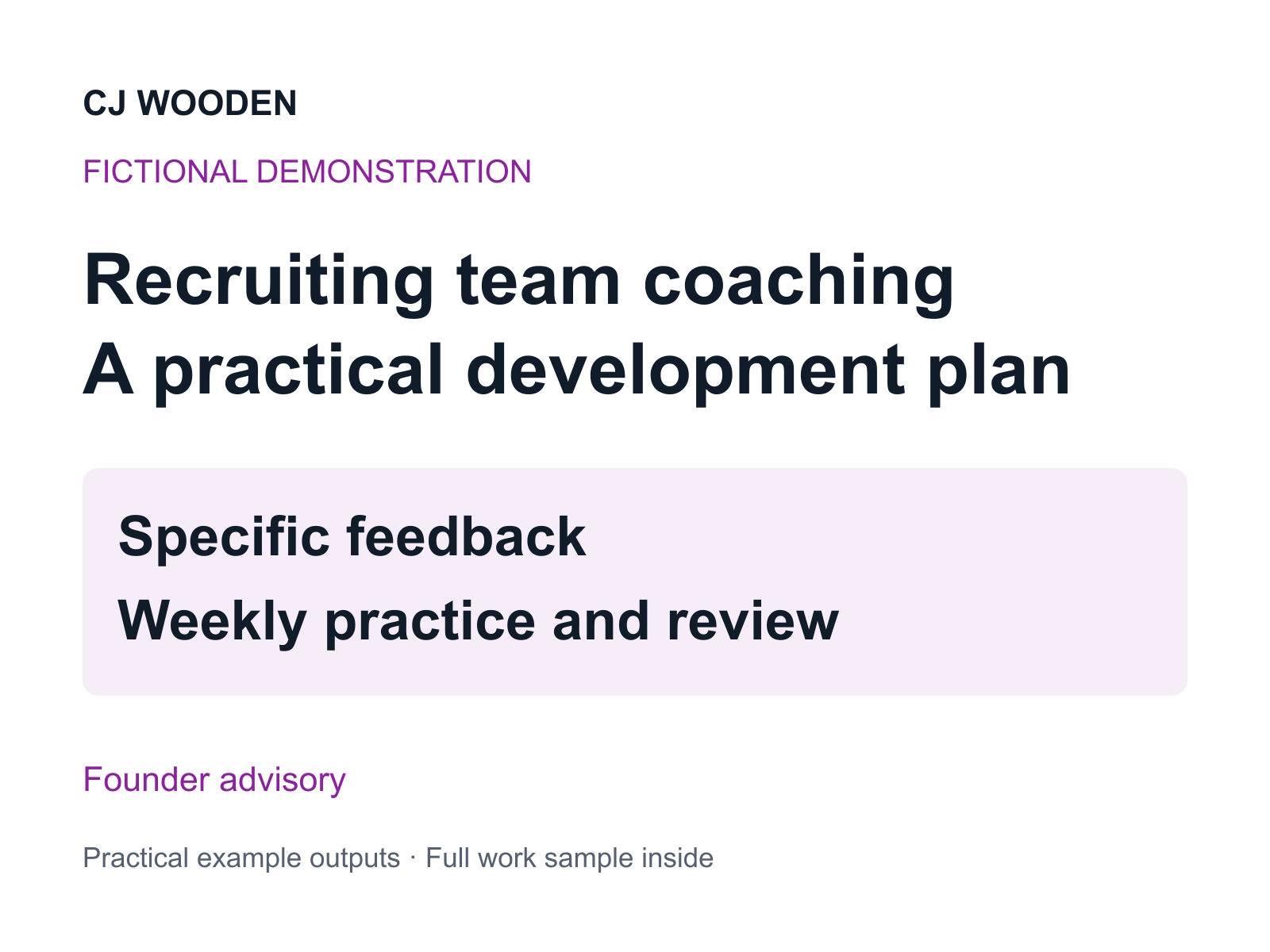 A recruiting team coaching and development plan cover